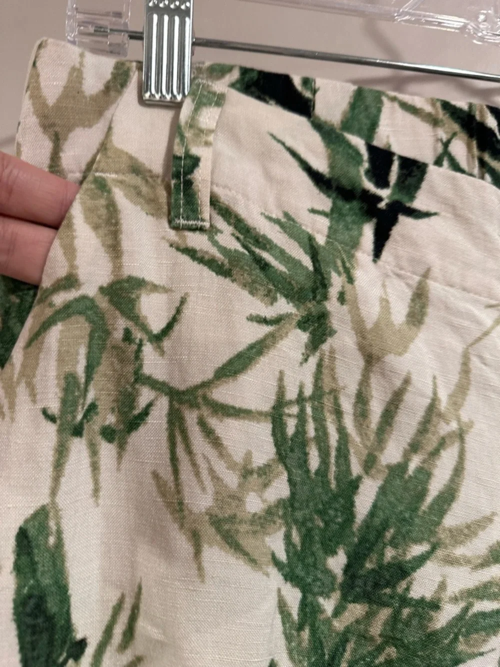 J. Jill Barley Palm Print Linen-Blend Wide Leg Crop Pants Beige GreenLeaf SP NWT - Picture 7 of 16